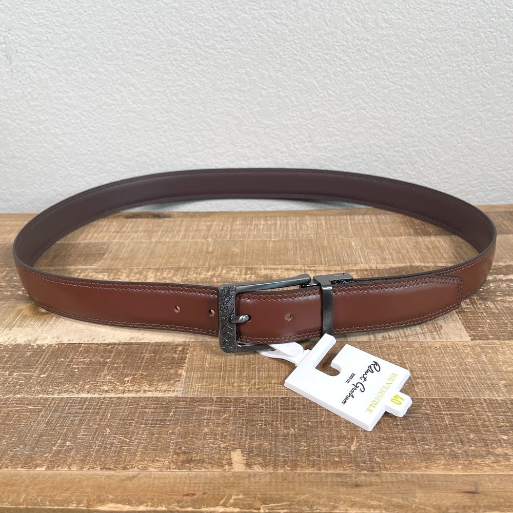 New Robert Graham Barolo Reversible Belt Mens‎ 40 Tan/Brown Leather Classic $98